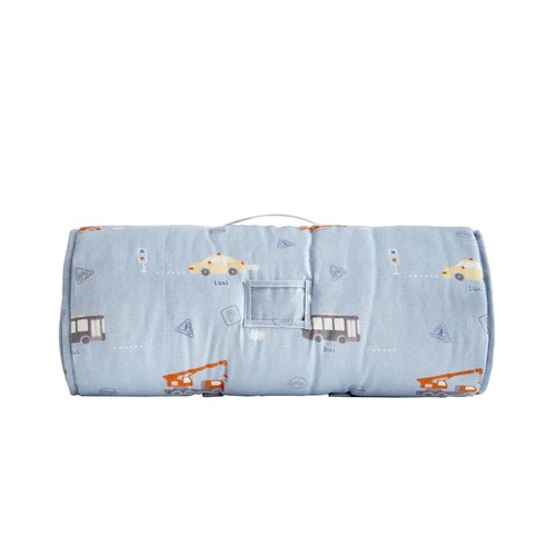 DuShow Cotton Toddler Nap Mat for Boys,Roll Up Slumber Bags Cars Pattern,Toddler Nap Mat with Removable Pillow and Blanket, Kids Sleeping Mat for Daycare,Preschool and Kindergarten-Blue