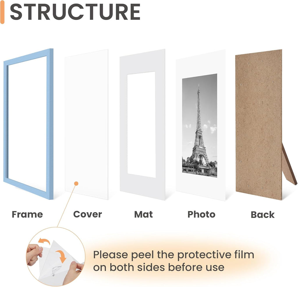 Upsimples 8x10 Picture Frame Set of 5 - Display 5x7 or 8x10 Photos | Stylish Blue Wall Gallery Frames