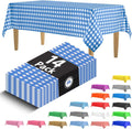 Skiennix 14-Pack Plastic Blue Gingham Checkered Picnic Tablecloths - 54x108 in. Disposable Covers for Parties, Weddings & Events