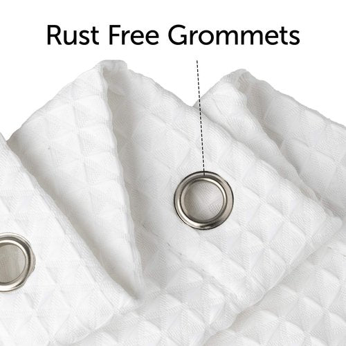Creative Scents Fabric White Shower Curtain for Bathroom - 60" x 72" Spa, Hotel Luxury Matt Waffle Weave Square Design, Water Repellent, 230 GSM Weighty Cloth, for Decorative Bathroom Curtains