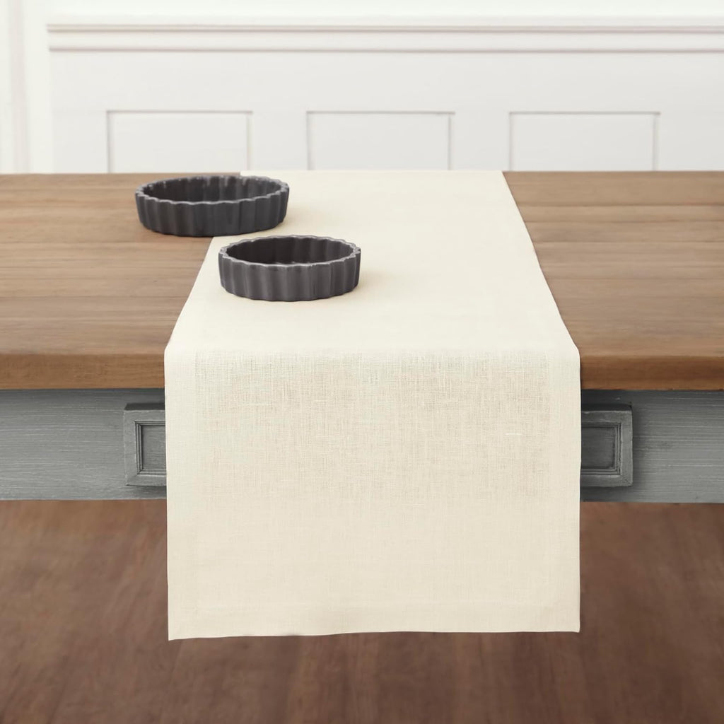 Solino Home Ivory Table Runner - 100% Pure Linen, 14 x 90 Inches for Dining & Special Occasions