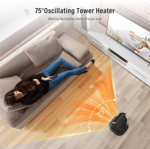 JRD 24" Fast Electric Space Heater with Remote, 75° Oscillation, 1-8H Timer, Thermostat, Safe Protection, 1500W Portable Heater for Indoor Use, Large Room Bedroom Office