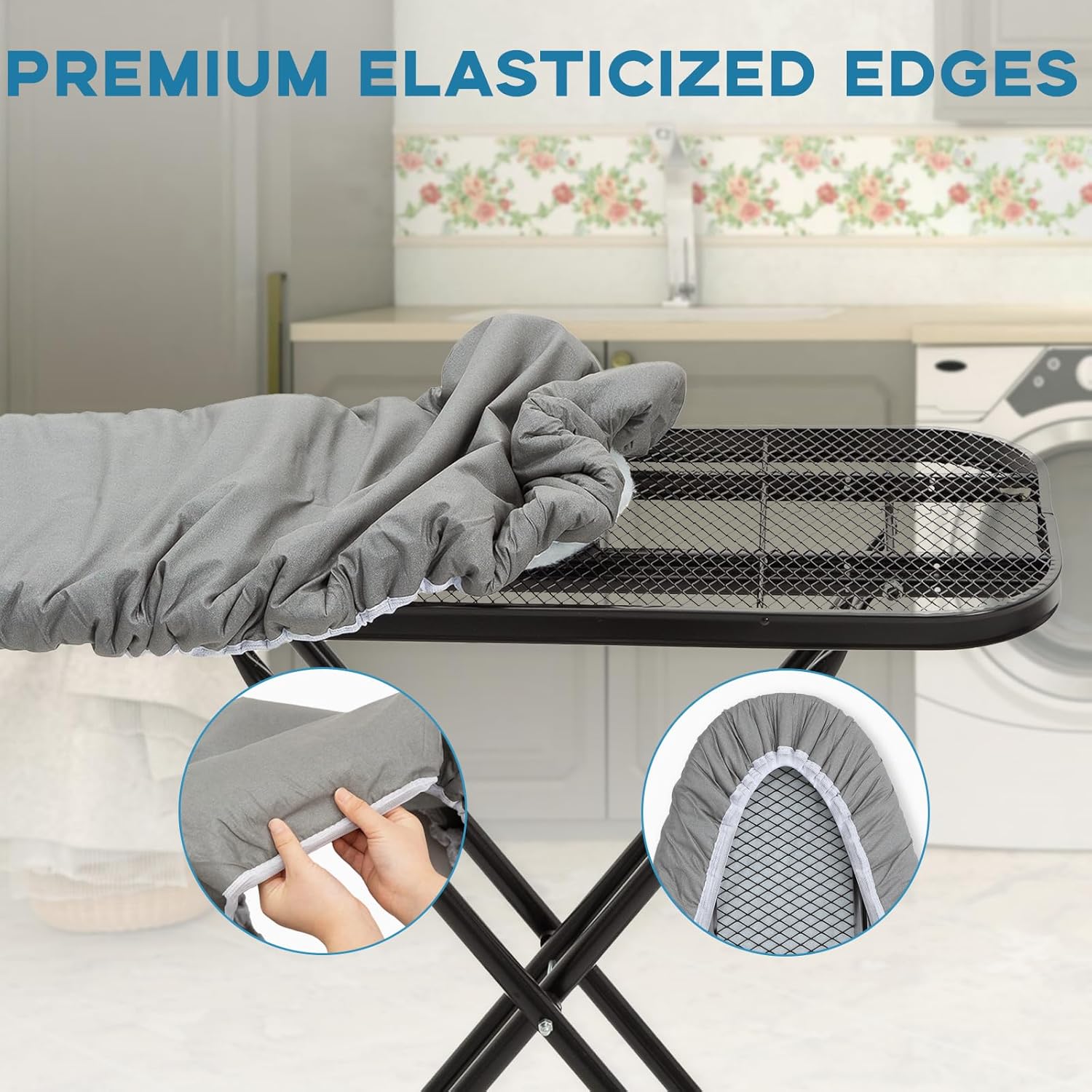 RAINHOL Ironing Board Cover - Extra Thick Padded, Non-Stick & Scorch Resistant - 15x54, Grey
