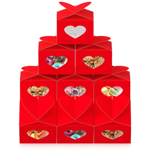 Fullhawl 15 Pcs Valentine's Day Heart Cupcake Boxes with Window Red Valentines Cupcake Treat Boxes Candy Cookie Box Gift with Stickers for Candy Cookie Dessert Homemade Bakery Party