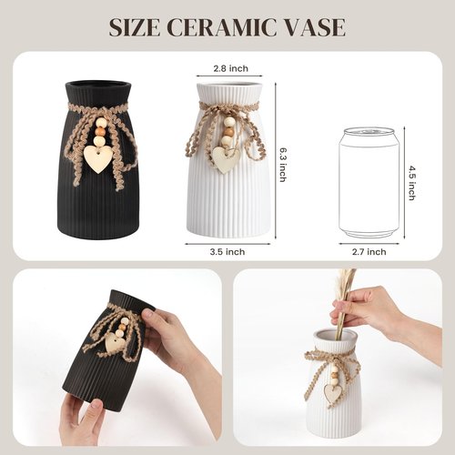DomeStar White Ceramic Vase, Small Flower Vase for Pampas Grass, Home, Living Room, Dining Table, Farmhouse, Office Decor, Bedroom, Table, Kitchen Shelf, Minimalist Modern Home Decoration