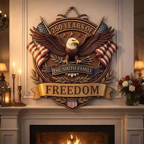 Custom USA Wooden Door Wreath Sign - Personalized Family Name Patriotic Decor for 250th Anniversary 1776–2026