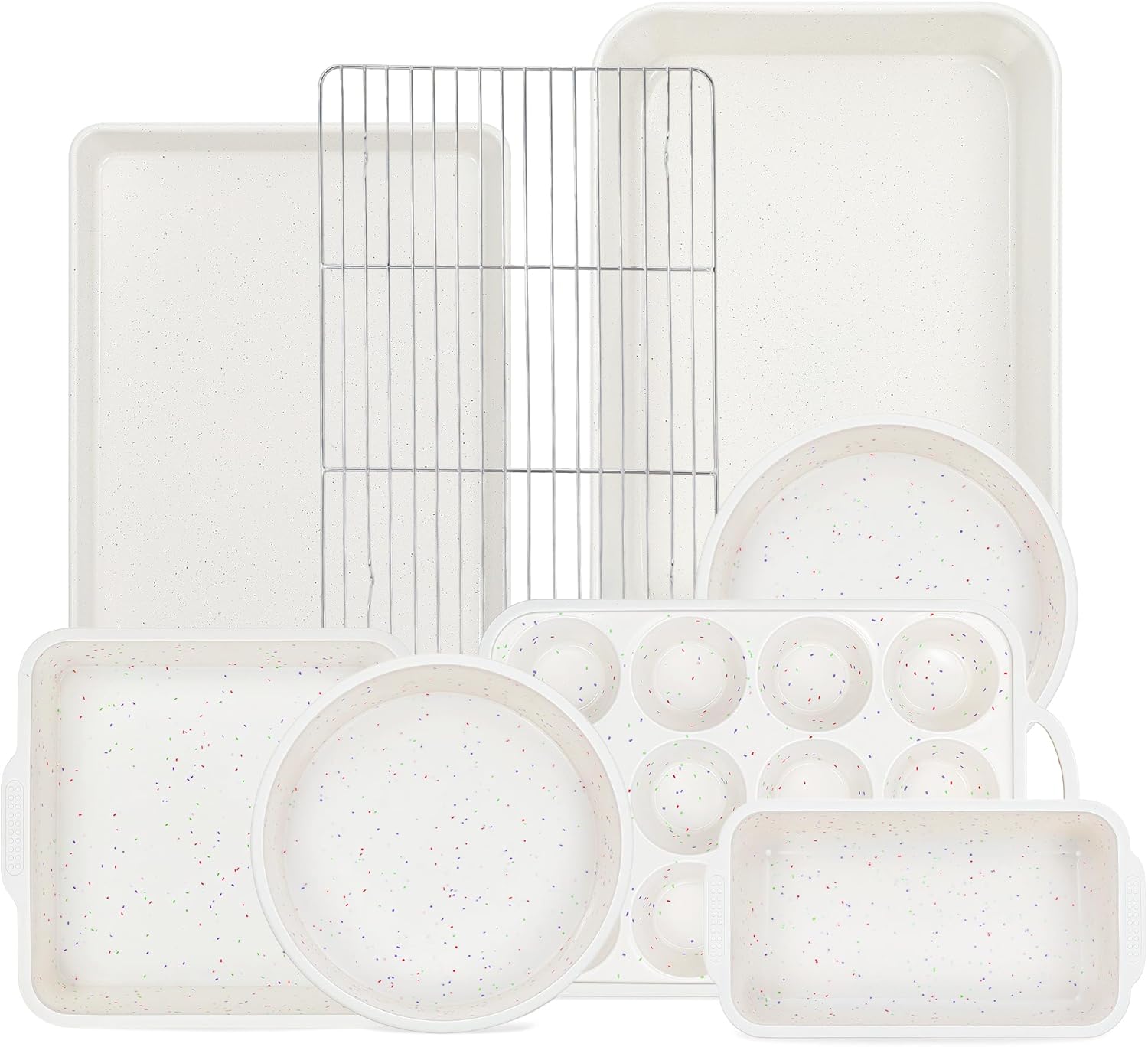 Skiennix 8-Piece Silicone Baking Pans Set - Nonstick Stackable Carbon Steel with Metal Reinforced Frame (Cream)