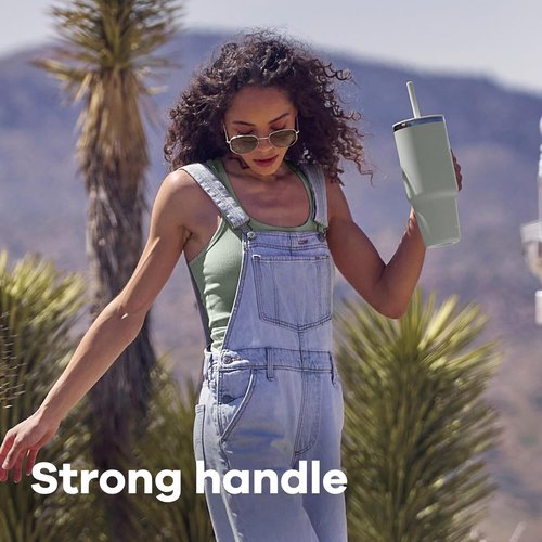 Hydro Flask Travel Tumbler with Handle, Lid and Straw - Insulated Stainless Steel in 32 Oz Agave