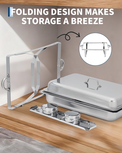 GarveeHome Chafing Dishes for Buffet 2 Pack, 8 Qt Stainless Steel Chafers and Buffet Warmers Sets With Lid, Rectangle Serving Food Warmer Catering Supplies Buffet Display for Parties, Silver