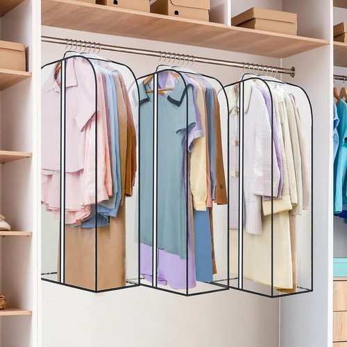 LANDNEOO Clear Garment Bags - 6 Pack Zippered Hanging Clothes Storage for Coats, Dresses, and Furs - 40'' Long
