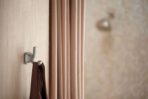Moen Voss Brushed Nickel Bathroom Double Robe Hook, Wall Mounted Metal Hanger for Towels, YB5103BN