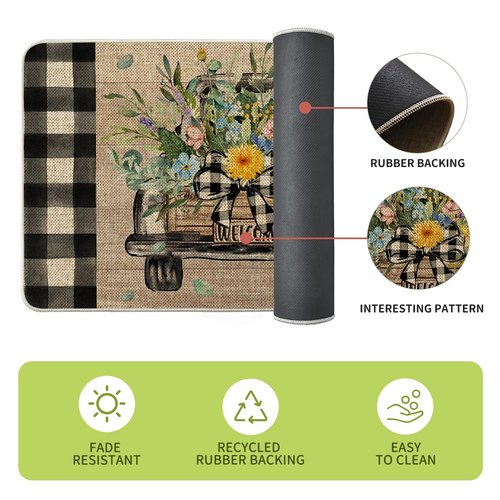 Artoid Mode Truck Flowers Spring Kitchen Mats Set of 2, Summer Home Decor Low-Profile Kitchen Rugs for Floor - 17x29 and 17x47 Inch