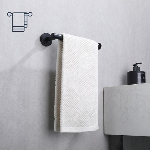 TASTOS Hand Towel Holder Towel Ring, Premium Stainless Steel Hand Towel Bar Heavy Duty Wall Mounted Modern Bath Accessories, 9 Inch Towel Rack for Bathroom Kitchen, Matte Black