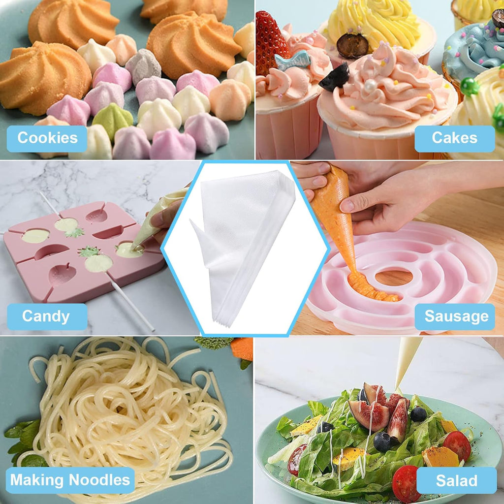 Pastry Piping Bags Set - 100 Disposable 12-Inch Bags with 7 Frosting Tips & 10 Ties for Cake Decorating