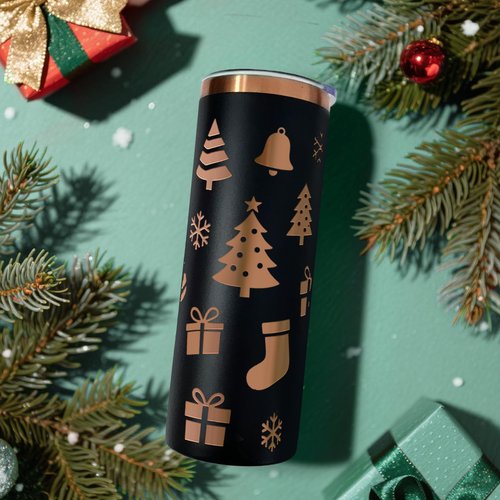 16 Pack Rose Gold Plated Stainless Steel Tumbler Straight Double Wall Powder Coated for Laser Engrave, 20oz Black to Bronze