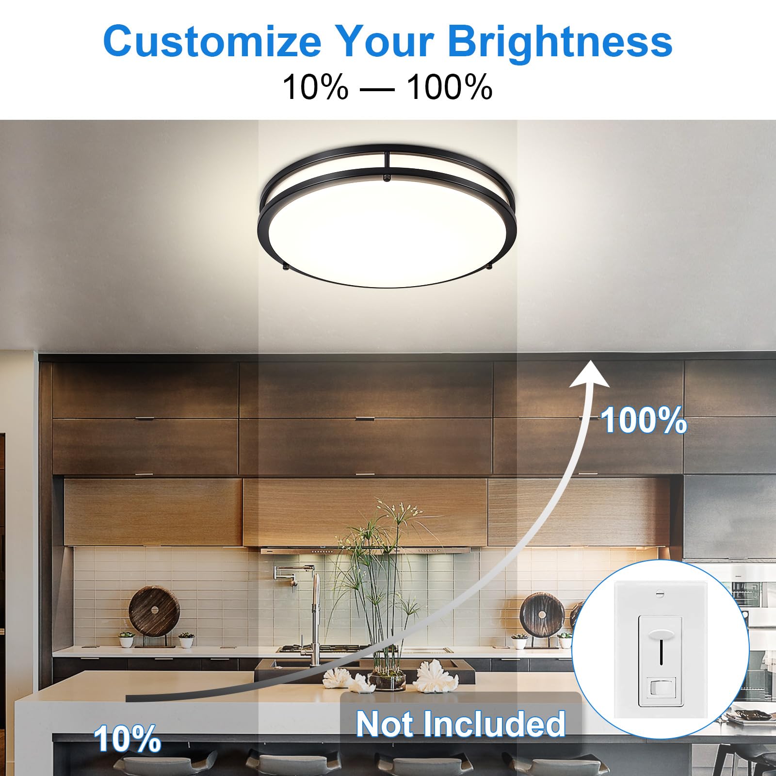 DLLT Flush Mount LED Ceiling Light: 16 Inch 5CCT (3000K-6000K) & Dimmable Ceiling Light Fixtures for Bedroom Hallway - 36W Modern Black Super Bright Kitchen Lighting Fixtures Ceiling