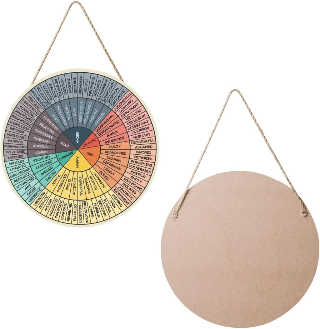 Poacnip Feelings Wheel Wall Decor - Mental Health Emotions Chart | 12-Inch Round Wood Sign for Therapy & Counseling