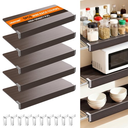 LGuotine 5 Pcs PVC Wire Rack Covers, Wire Shelf Covers for Pantry, 0.29in Thick Removable Closet Shelves (Dark Walnut, 30×16×2in)