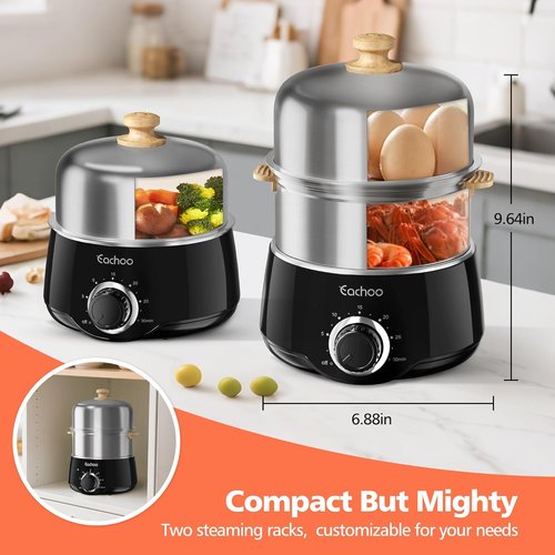 CACHOO 14-Egg Rapid Egg Cooker - Stainless Steel Boiler with Timer & Auto Shut Off | Compact & Dishwasher Safe, Black