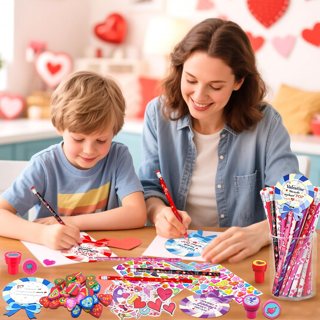 uscan 268pcs Valentines classroom gifts, valentine for class valentines day gifts cards bulk valentine gifts for kid classroom school valentines party favors goodie bags exchange treats for kid