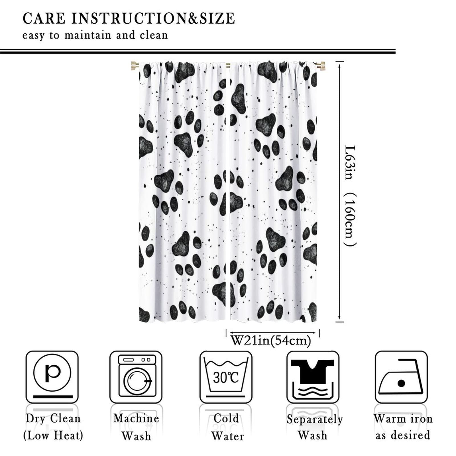GoDazzling Dog Blackout Windows Curtains, Black Cartoon Dog Paw Print Cute Animal Curtain, for Kids Boys Girls Cute Animals Cartoon for Living Room 42x63in 2 Panels