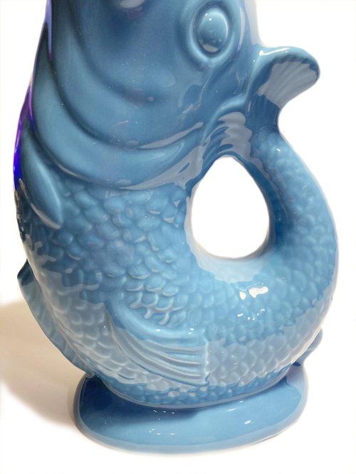 Sky Blue Porcelain Gurgle Fish Shaped Water Jug 50 ounces/ 1.5 liter Capacity 11 Inches High