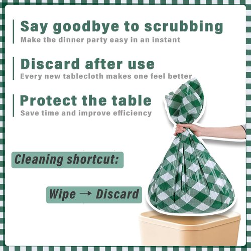 Green Plaid Tablecloths by [Brand Name] - 54 x 108 Inch Disposable Waterproof Covers for BBQ & Birthday Parties