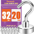 Neosmuk Magnetic Hooks - Heavy Duty 32lb+ Magnetic Hooks for Cruise Cabins & Travel | Silver Pack of 20