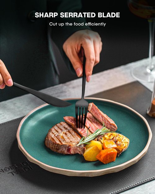 EUIRIO 20-Piece Matte Black Silverware Set, Modern Grey Flatware Set for 4, Premium Stainless Steel Cutlery Set with Forks Spoons and Knives, Heavy Duty Utensil Sets, Dishwasher Safe