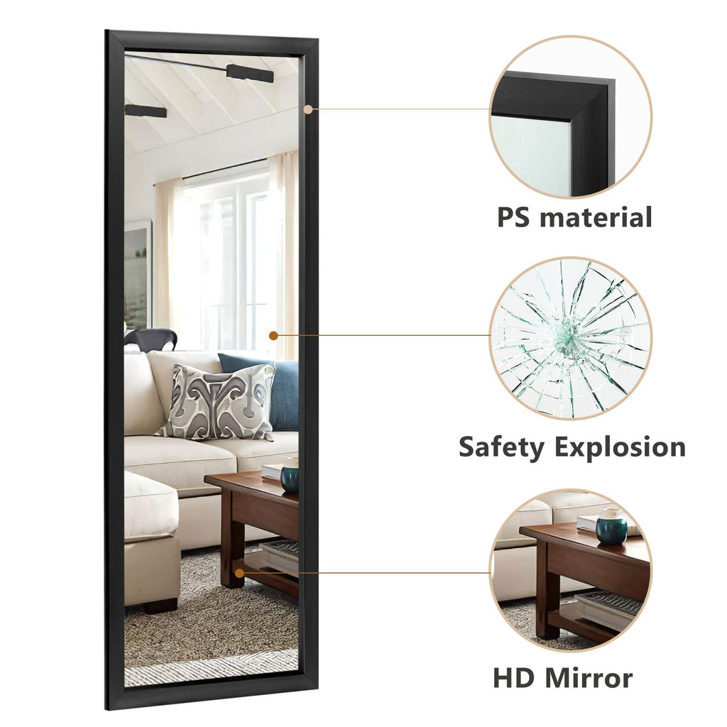 Natsukage Wall Mirror Full Length Mirror Wall Mounted Mirror Full Body Mirror Dressing Mirror for Bathroom/Bedroom/Living Room Polymer Thin Frame No Stand (Black, 43'' x 16'') JJ01002AAF-N-USAM022