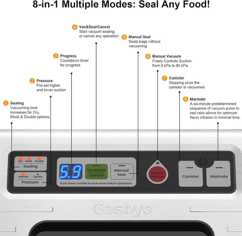 Vacuum Sealer Machine - 95kPa Precision with Double Heat Seal for Dry/Moist Food | Easy-Lock Handle & Built-in Storage - Silver