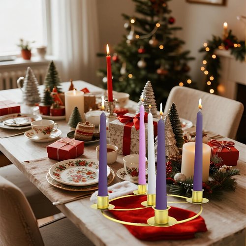 Gold Advent Candle Holder - 5-Spot Wreath Design for Christmas Home & Church Decor