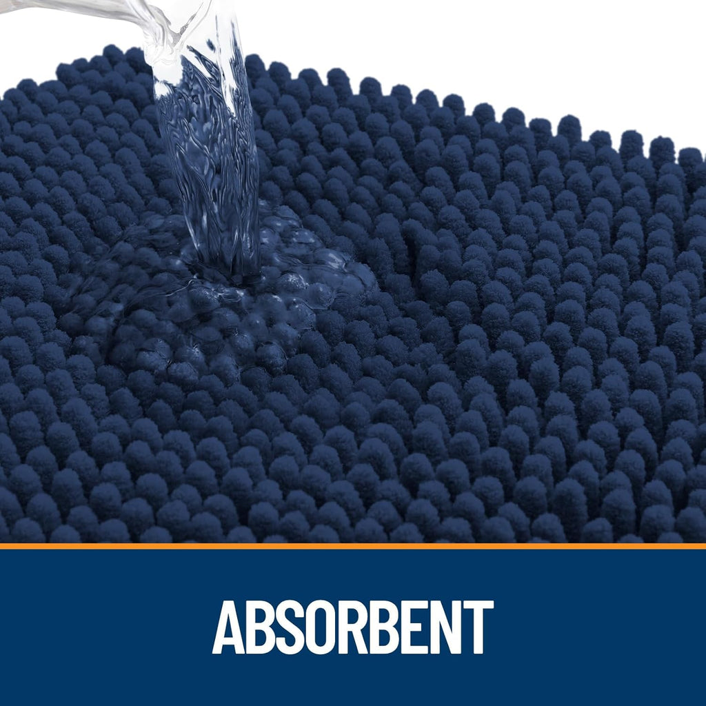 OLANLY Dog Door Mat - Absorbent Non-Slip Chenille for Muddy Paws | 32x20 Dark Blue Quick Dry Doormat