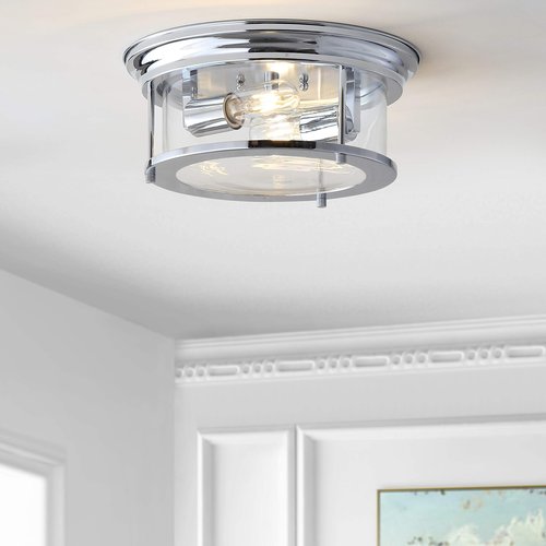 JONATHAN Y JYL7446C Lauren 13.25" Metal/Glass LED Flush Mount, Transitional,Glam,Classic,Industrial, Dimmable, 2700K Cozy Warm Light Kitchen,Hallway,Bathroom,Stairwell, Chrome