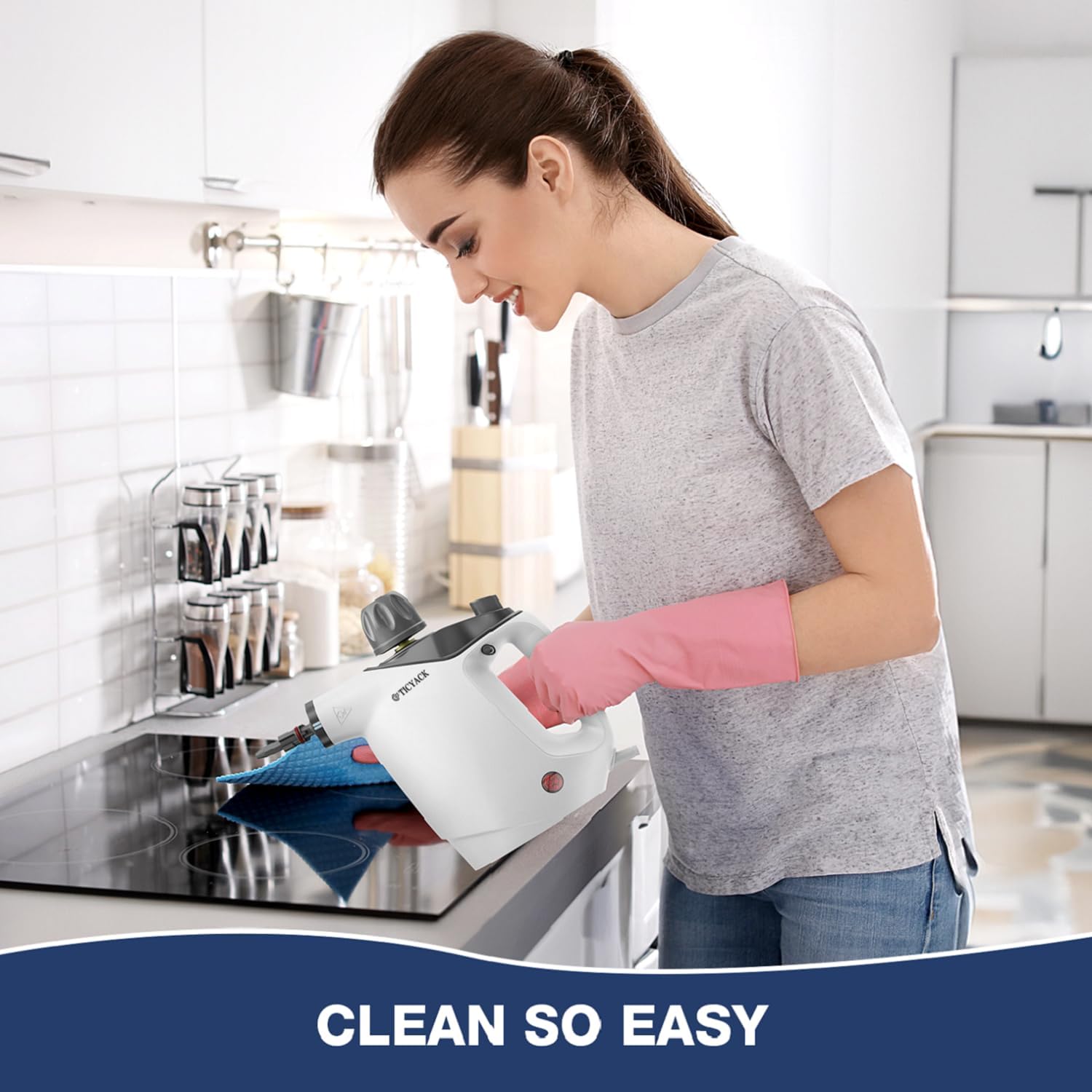 TICYACK Handheld Steam Cleaner - 16 PCS Accessories & Safety Lock - 500ML Capacity for Multi-Surface Deep Cleaning