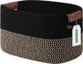 ECDYQXVU Cotton Rope Basket - Woven Storage Basket with Handle | 15x10x9 Inch for Laundry, Towels, Books (Black Brown)