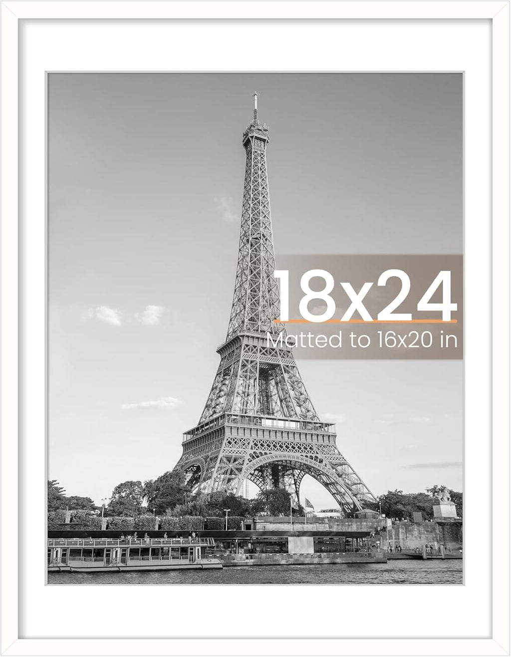 Upsimples 18x24 Picture Frame - Versatile Display for 16x20 with Mat or 18x24 Without - White, 1 Pack