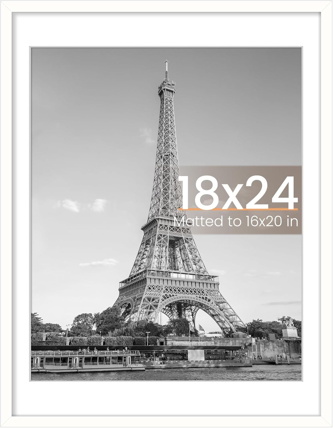 Upsimples 18x24 Picture Frame - Versatile Display for 16x20 with Mat or 18x24 Without - White, 1 Pack
