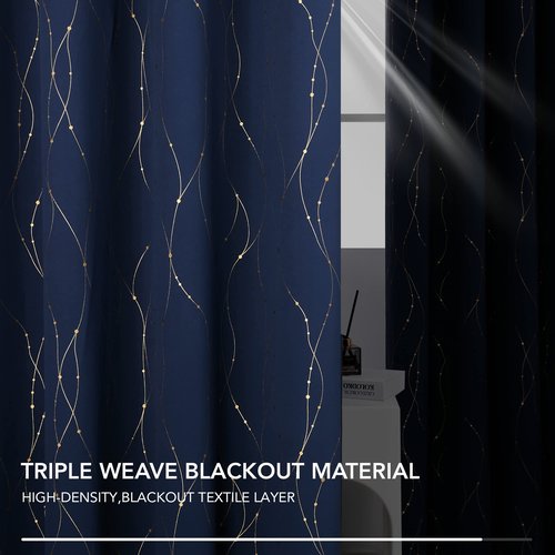 Deconovo Blackout Curtains - Thermal Insulated, Noise-Reducing Window Drapes for Bedroom, Living Room -2 Panels, Navy Blue, 52W x 84L