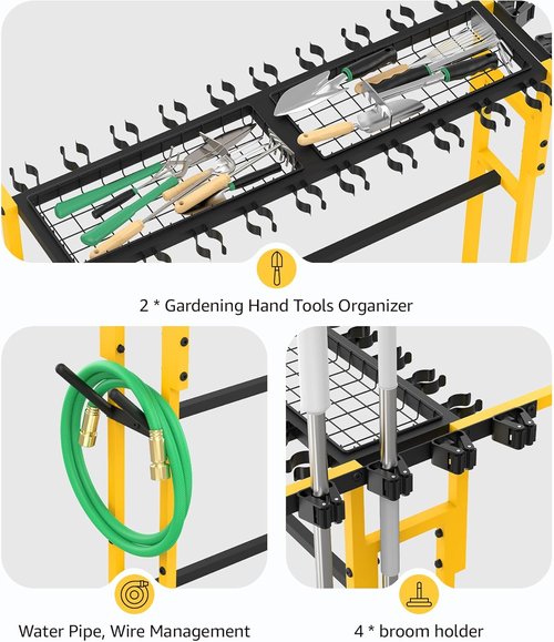 CCCEI Garage Organization Cart - Mobile Outdoor Tool Organizer for Yard & Garden Supplies | Ideal for Brooms, Shovels & Rakes