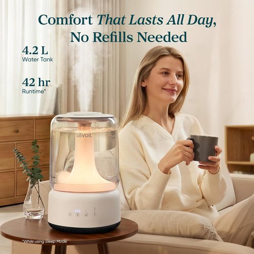LEVOIT Humidifier - 4.2L Top Fill Design for Large Rooms | 42H Quiet Cool Mist, Easy to Clean, White