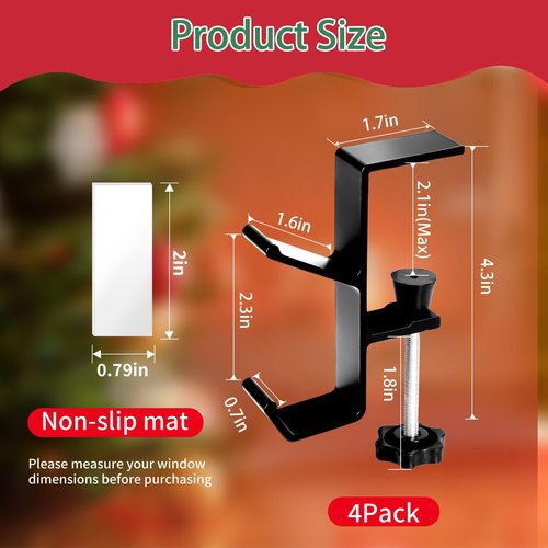 Auzky 4 Pack Stocking Holders for Mantle, Mantle Garland Hangers, Fireplace Stocking and Garland Hanger, No Drilling Required, Adjustable, Metal, Black