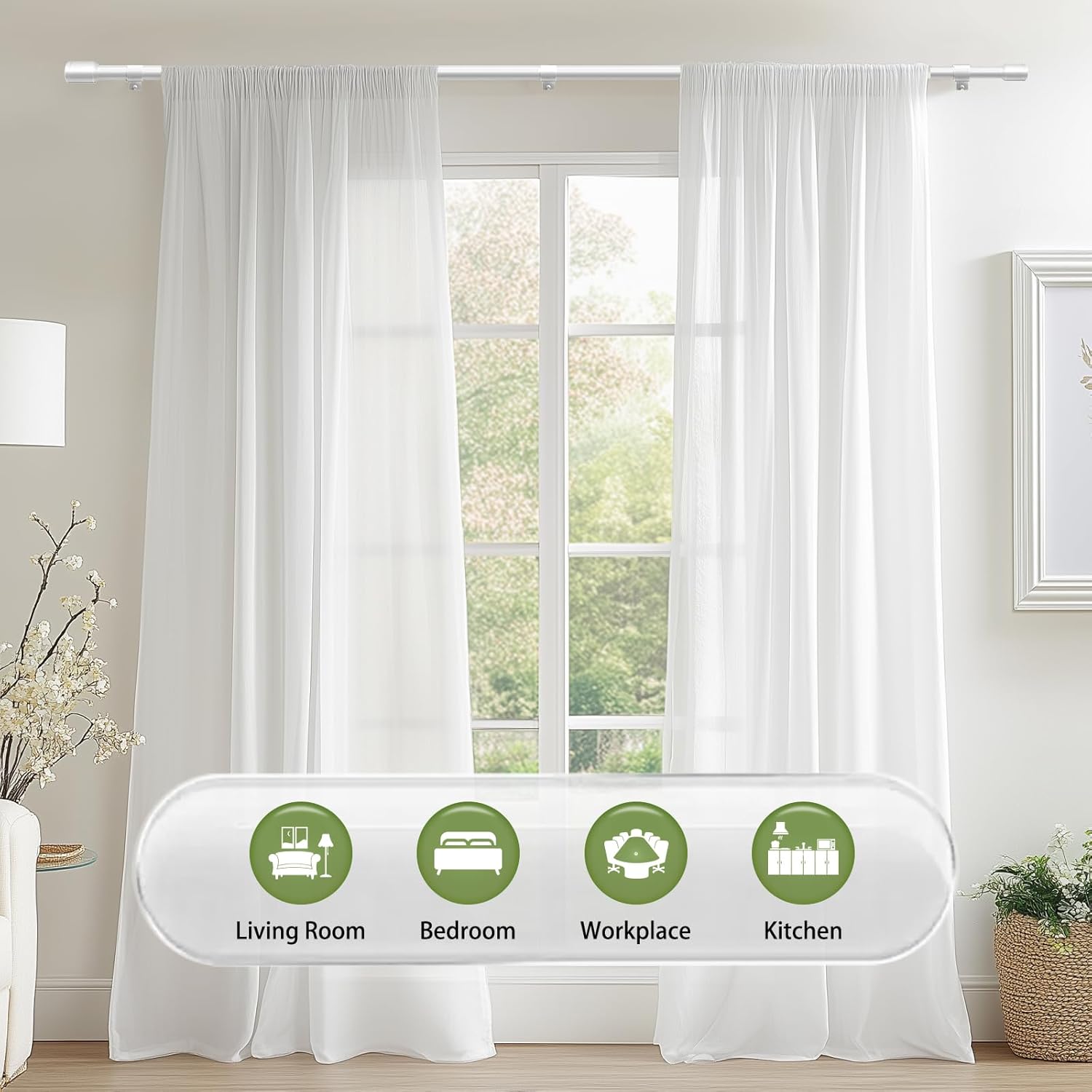 Adjustable 5/8” Diameter Curtain Rods by [Brand Name] | 30-120 Inch for Windows with Brackets