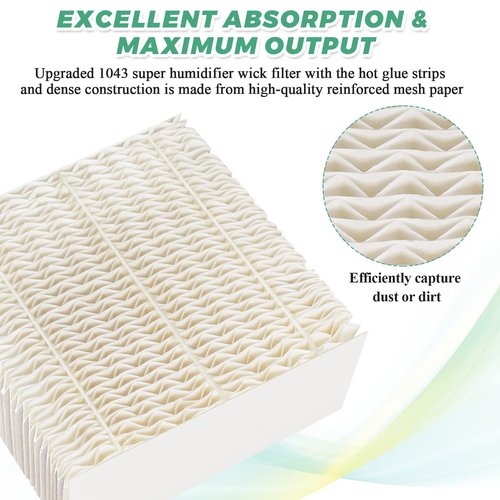 Techecook 1043 Super Humidifier Wick Filters (4 Pack) Replacement for Essick AirCare Evaporative Humidifiers EP9500 EP9700 EP9800 831000 821000 826000 826800 and Bemis Space Saver 800 8000 Series