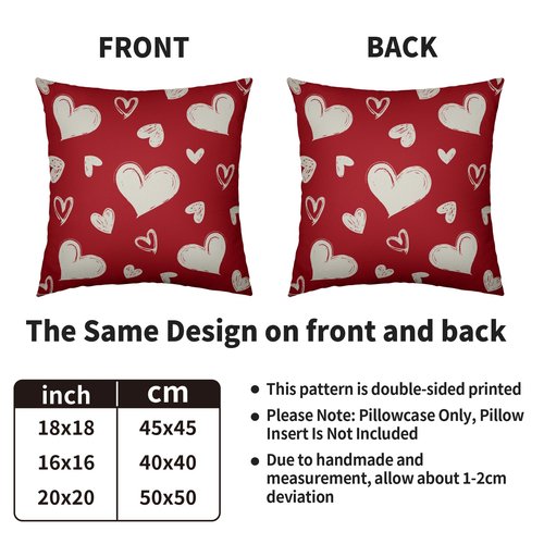 Red Valentines Pillow Covers 18X18 Set of 2, Valentine's Day Cream Love Heart Pattern Print Decorative Throw Pillow Covers Outdoor Farmhouse Holiday Decorations Cushion Case Couch Sofa Bed Decor