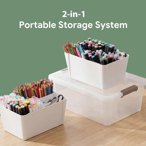 MACOPRO Plastic Storage Box - Clear Craft Organizer with Removable Tray | Ideal for Beads, Tools, Sewing (White, 1 Pack)