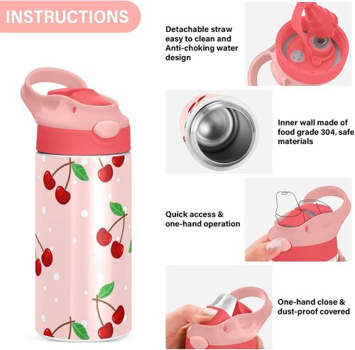 Cherry Water Bottle - Leakproof Double-Walled Stainless Steel Thermo Flask | Insulated Tumbler for Kids & Girls