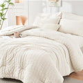 HYMOKEGE King Size Comforter Set - Luxurious Ivory Seersucker 7-Piece Bedding Set for All Seasons