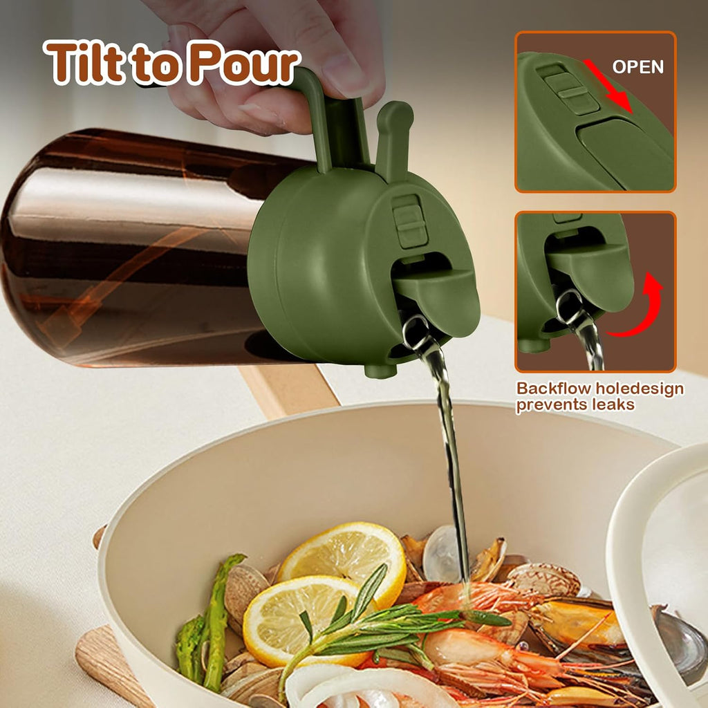 YARRAMATE 2Pcs Dark Brown Oil Sprayer - Food-Grade 2 in 1 Olive Oil Dispenser | 16oz for Cooking & BBQ