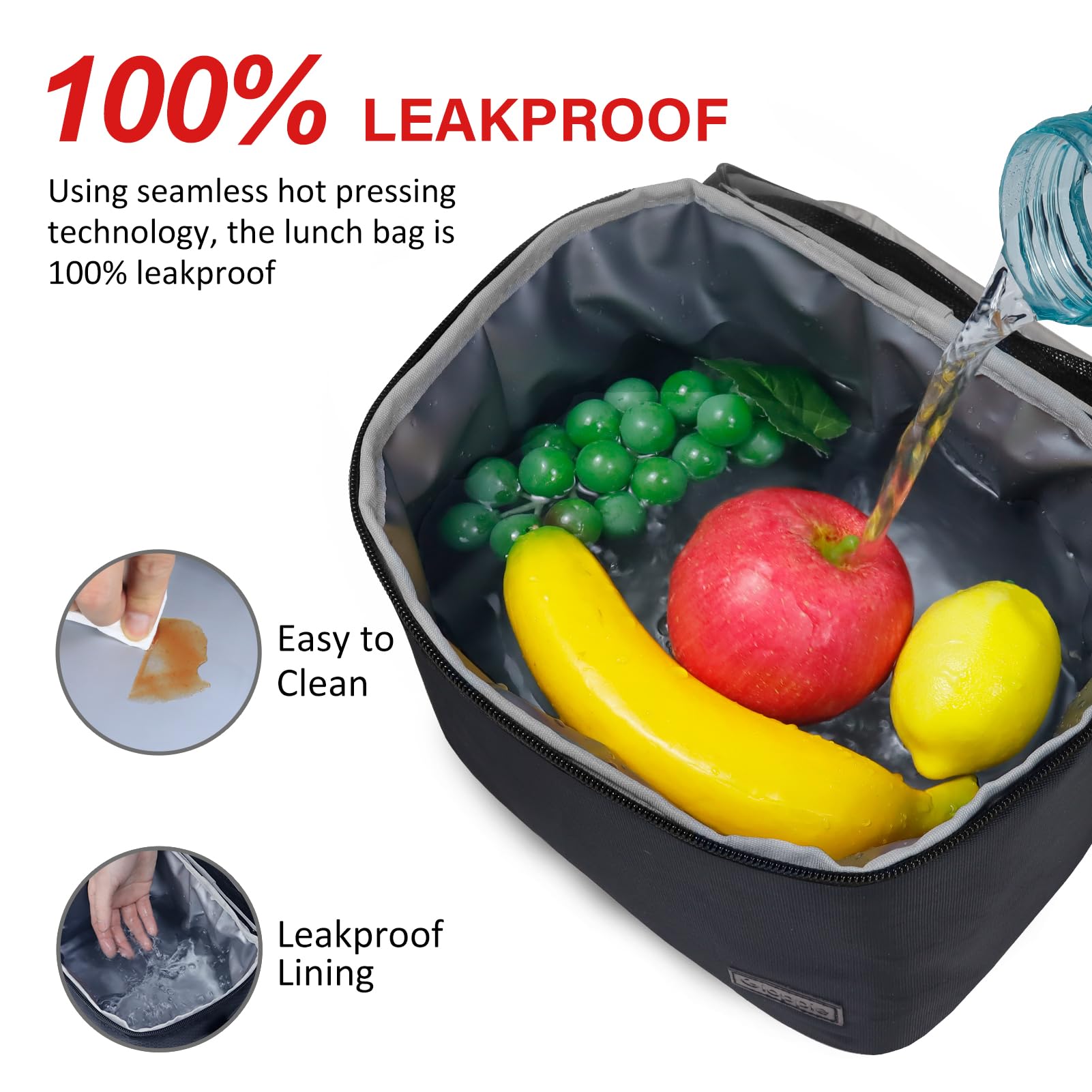 Gloppie Insulated Lunch Bag Lunch Box for Men Women Lunchbox Cooler Bag for Work Picnic, Idea for Gift, Black